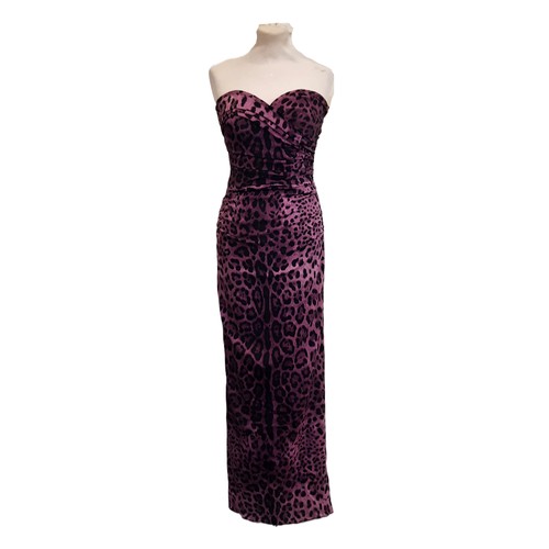 65 - Full length evening dress by Dolce & Gabbana in purple/ black leopard print silk (with stretch prope... 