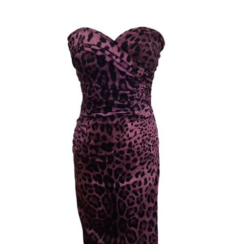 65 - Full length evening dress by Dolce & Gabbana in purple/ black leopard print silk (with stretch prope... 