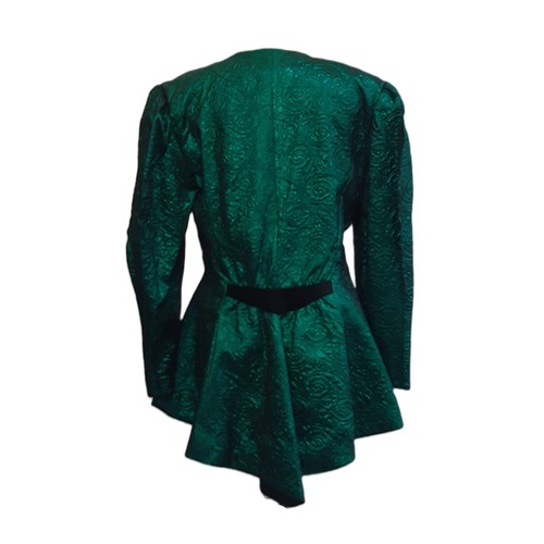 66 - Ladies' evening jacket by Frank Usher in emerald metallic fabric with black velvet band detail to ba... 