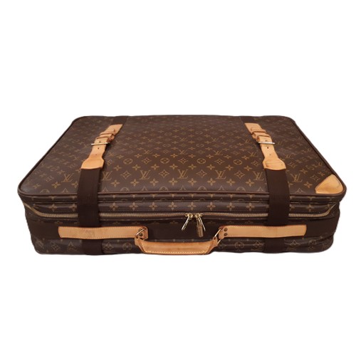 69 - Louis Vuitton satellite 70 suitcase in monogrammed canvas and natural leather made in France 2002, (... 