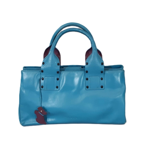 78 - Radley handbag in turquoise leather with beaded stud detail, 3 compartments, inner zipped pocket, co... 