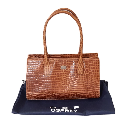 79 - Faux crocodile leather handbag by Osprey, with twin top handles, zip closure, central compartment wi... 