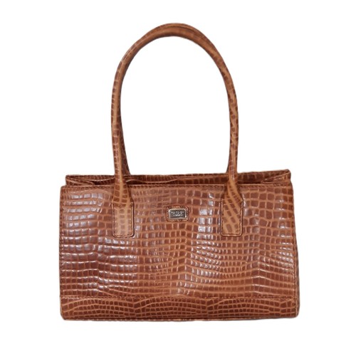 79 - Faux crocodile leather handbag by Osprey, with twin top handles, zip closure, central compartment wi... 