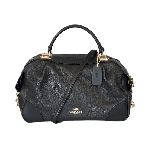 81 - 'Lane Satchel' handbag by Coach in black polished pebble leather and refined calf leather with twin ... 