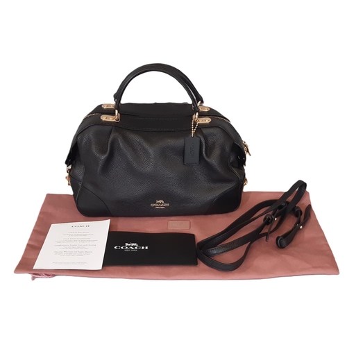 81 - 'Lane Satchel' handbag by Coach in black polished pebble leather and refined calf leather with twin ... 