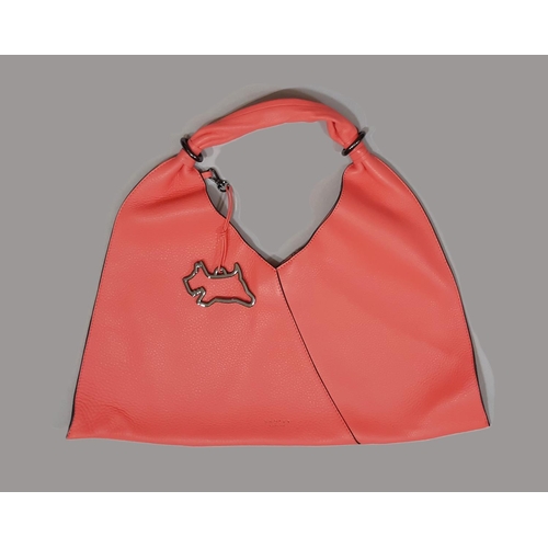 86 - 'Hay's Mews' open top slouch shoulder bag by Radley in coral pink soft leather with magnetic closure... 