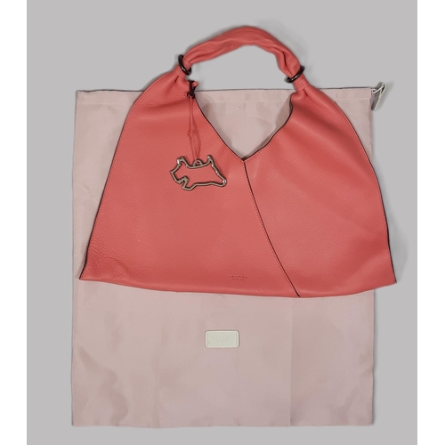 86 - 'Hay's Mews' open top slouch shoulder bag by Radley in coral pink soft leather with magnetic closure... 