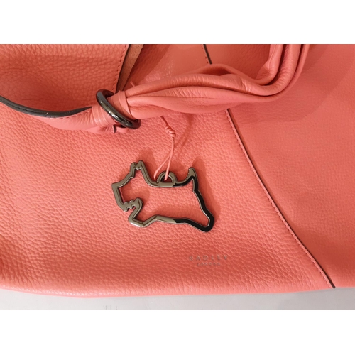 86 - 'Hay's Mews' open top slouch shoulder bag by Radley in coral pink soft leather with magnetic closure... 