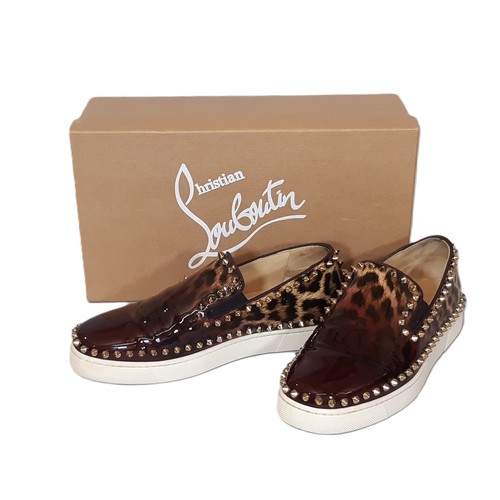 89 - Christian Louboutin Pik Boat studded women's shoes/ loafers size 38.5 in Orthodox-Leo/ Bronze colour... 