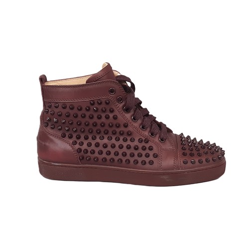 94 - Christian Louboutin Spiked high cut sneakers in burgundy leather with leather lining and dust bags s... 