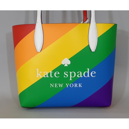 95 - Rainbow Pride Tote Bag by Kate Spade in bright colours with attached matching purse. 36x26x13cm