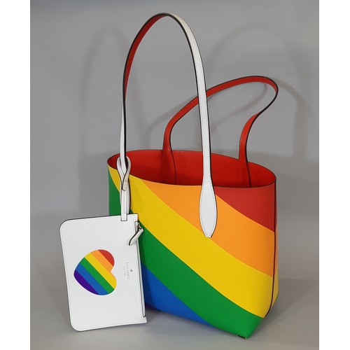 95 - Rainbow Pride Tote Bag by Kate Spade in bright colours with attached matching purse. 36x26x13cm