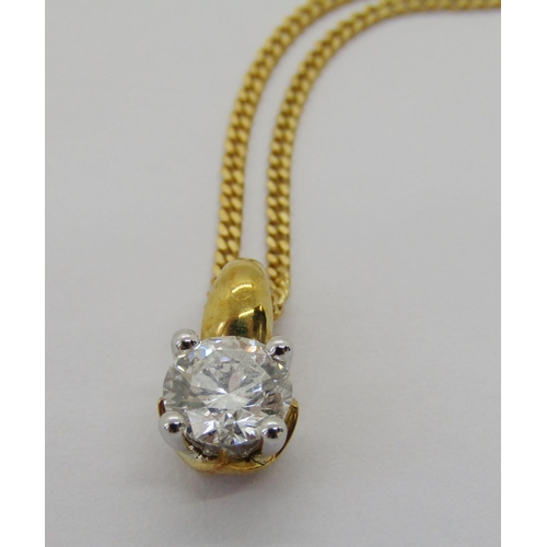 410 - 18ct diamond solitaire pendant necklace, 0.50ct approx, maker 'ALd', London, chain 45.5cm L approx, ... 