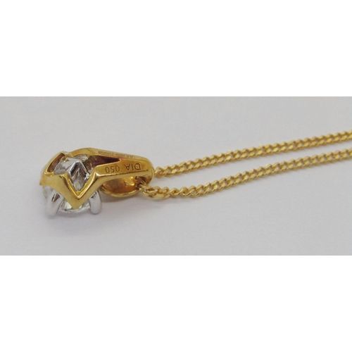 410 - 18ct diamond solitaire pendant necklace, 0.50ct approx, maker 'ALd', London, chain 45.5cm L approx, ... 