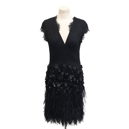 64 - Matthew Williamson black cocktail dress with black floral beaded embellishments over a silk lining w... 