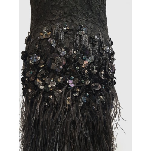 64 - Matthew Williamson black cocktail dress with black floral beaded embellishments over a silk lining w... 