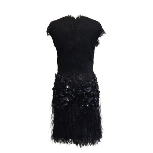 64 - Matthew Williamson black cocktail dress with black floral beaded embellishments over a silk lining w... 