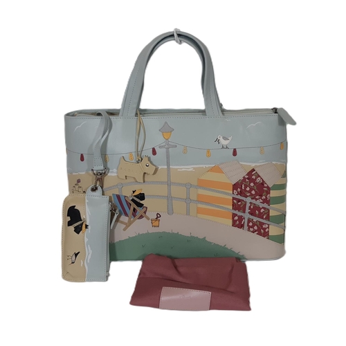 120 - Radley 'Beside The Seaside' 2010 large classic grab bag 32x22x10cm with attached zipped purse and cl... 