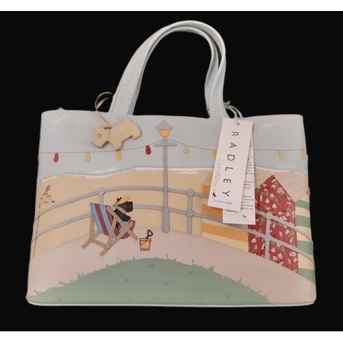 120 - Radley 'Beside The Seaside' 2010 large classic grab bag 32x22x10cm with attached zipped purse and cl... 