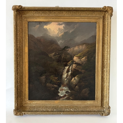 1806 - Edward Train (1801-1866) - Sublime mountain scene with cascading waterfall and bird of prey flying o... 