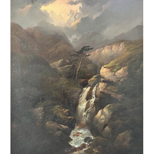 1806 - Edward Train (1801-1866) - Sublime mountain scene with cascading waterfall and bird of prey flying o... 