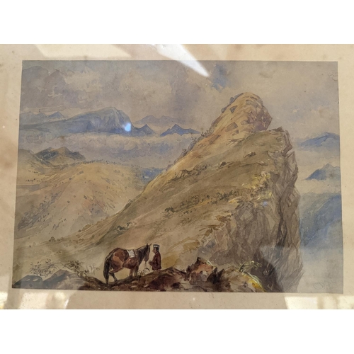 1808 - Charles D'Oyly (1781-1845) - An Indian man with his horse on a Himalayan mountain, signed lower righ... 