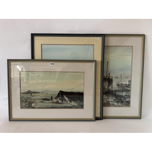 1816 - Taha El Gamal (20th Century) Two gouache paintings depicting: Fishing boats on the shoreline and a d... 