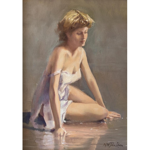 1818 - Nicholas St. John Rosse (British, 1945) - A romantic portrait of a woman dressed in a slip, signed l... 