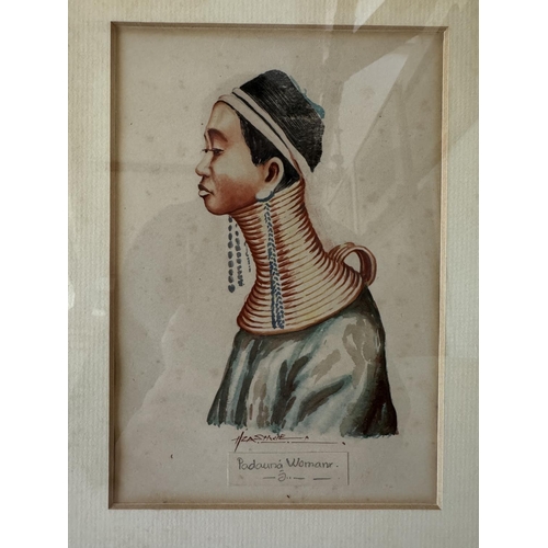 1820 - Hla Shwe (Burmese, 20th Century) - 'Padaung Woman' (c.1940s), in profile, watercolour and pencil on ... 