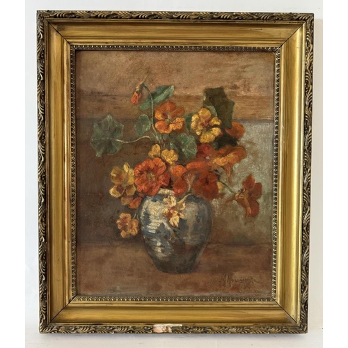 1823 - European School (possibly Dutch), Early 20th Century - Still life with a vase of nasturtiums, oil on... 