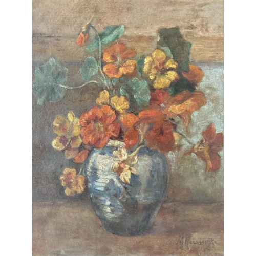 1823 - European School (possibly Dutch), Early 20th Century - Still life with a vase of nasturtiums, oil on... 