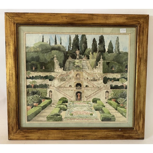 1827 - Sally Maltby (b.1943) - 'Ornamental Garden' (Gardens at Collodi, Tuscany), watercolour on paper, uns... 