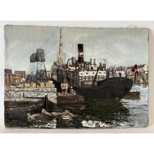 1839 - Bartz (20th Century) - 'Bristol Docks towards St. Mary Redcliff' oil on hessian canvas over board, s... 