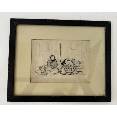 1856 - Studio of Jean Hippolyte Marchand (French, 1883–1940) - 'Old women huddled by a doorway', pencil and... 