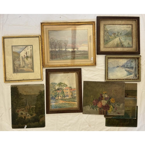 1857 - A collection of ten paintings (mostly landscapes, 19th-20th century) to include: A gouache pastoral ... 