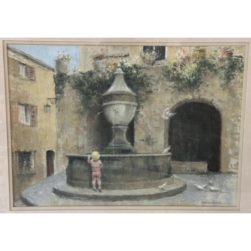 1869 - Peter Rasmussen (b. 1927) - 'A Fountain - St. Paul de Vence', pastel on paper, signed lower right, a... 