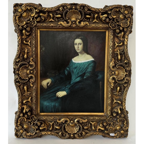 1873 - Contemporary School - Portrait of a seated lady in a viridian dress, three-quarter length, unsigned,... 