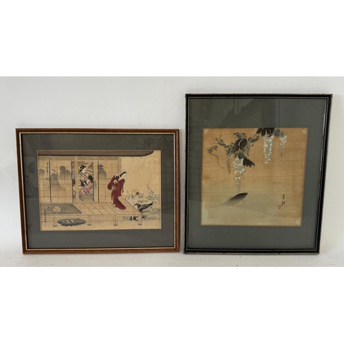 1885 - Two Japanese woodblock prints, to include: Gekko Ogata (1859-1920) - Carp and Wisteria, signed with ... 