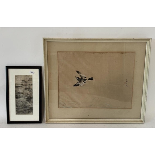 1886 - Two late 19th/early 20th century Chinese works, to include: Bird in flight, watercolour on silk, wit... 