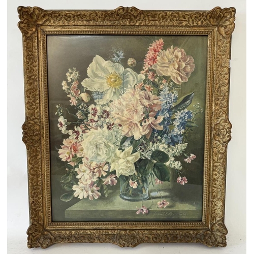 1896 - After Lionel Ellis - Still life with vase of flowers, vintage reproduction print in colours, frame d... 