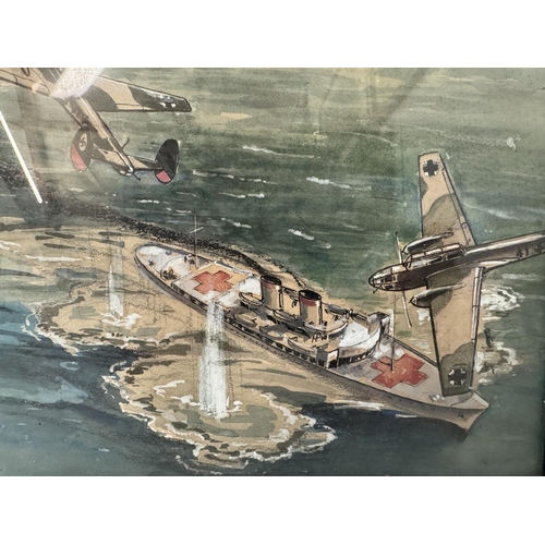 1900 - Geo. Mitchell (20th Century) - Dog Fight: Spitfires and Messerschmitts, watercolour and bodycolour o... 