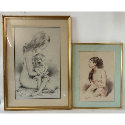 1904 - Two figurative drawings: Study of mother and child and a seated female nude, charcoal/conte and chal... 