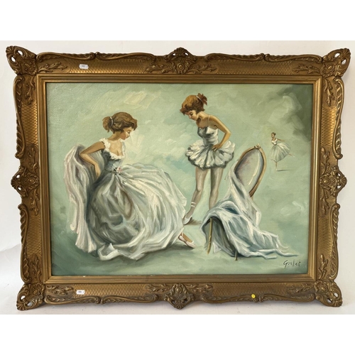 1909 - Grillet (20th Century) - Ballerinas, signed lower right, oil on canvas, 60 x 81 cm, in gilt gesso fr... 