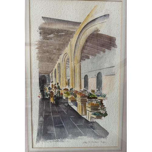 1913 - A group of fourteen decorative framed works, to include: Alverin Roger - watercolour market scene (1... 