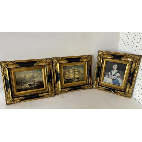 1916 - A group of seven framed works, to include: Two scenes of sailboats and figures on the shoreline, 46 ... 