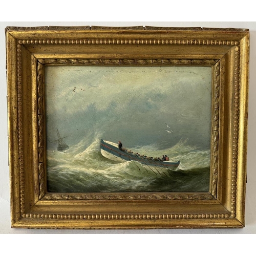 1917 - 19th Century School - Marine scene with seamen rowing on stormy seas (possibly escaping the wrecked ... 