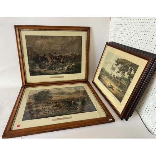 1919 - Six Hunting Prints - A pair of hand-coloured lithographs titled: 'The Course' and 'The Death', 75 x ... 