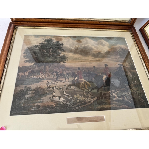 1919 - Six Hunting Prints - A pair of hand-coloured lithographs titled: 'The Course' and 'The Death', 75 x ... 