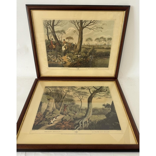 1919 - Six Hunting Prints - A pair of hand-coloured lithographs titled: 'The Course' and 'The Death', 75 x ... 