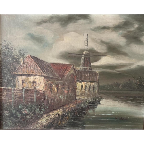 1922 - A group of paintings and prints to include: 20th Century School - Bay scene with boats and figures o... 